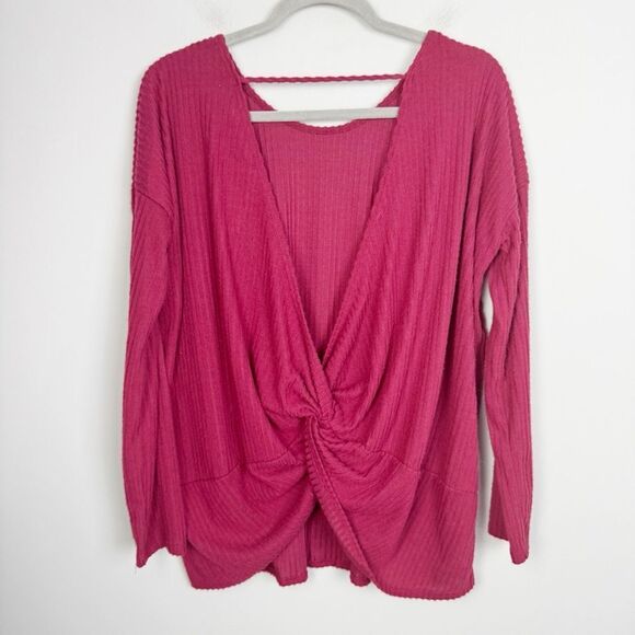 ENTRO | NEW Maroon Ribbed Backless Twist Lightweight Sweater Top Women’s Size M - Picture 6 of 10